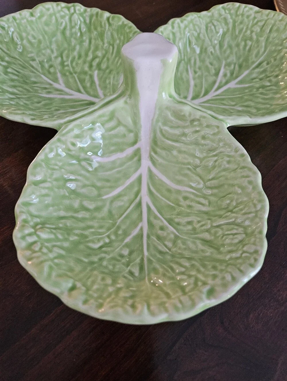 Vintage Olfaire Portugal Cabbage Ware Green 3 Section Divided Serving Dish P2414